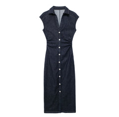 Denim Midi Slim Fit Shirt Dress
