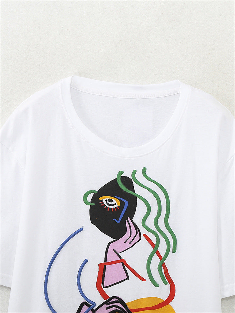 Abstract Sitting Woman Appliqué T-Shirt