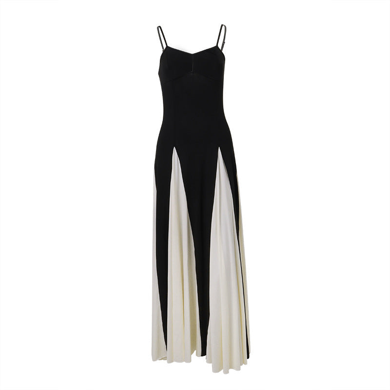 Patchwork Color Contrast Sling Maxi Dress