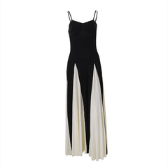 Patchwork Color Contrast Sling Maxi Dress