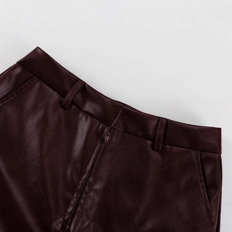 Vintage Burgundy Faux Leather Tie Waist Jacket + Pants Set