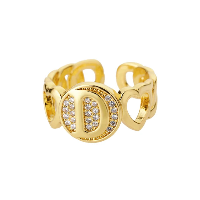 Alphabet Gold Plated Resizable Ring