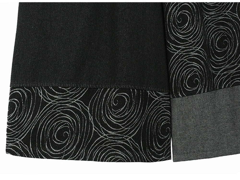 Swirly Patchwork Denim Wide Pants