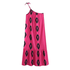 Asymmetric Neckline Printed Midi Dress