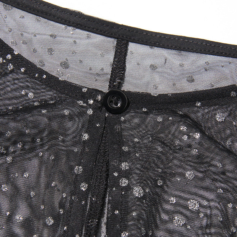 Diamond Mesh Cloak + Black Satin Dress Set