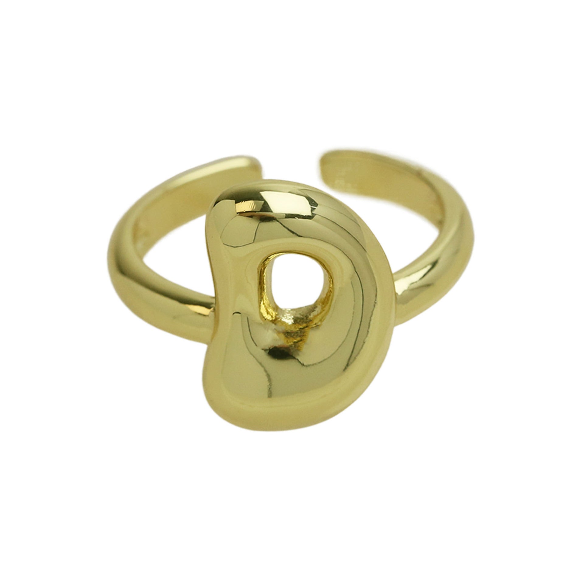 Golden Smooth Bubble Balloon Chubby Alphabet Ring