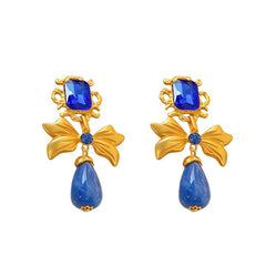 Gold Bow Knot Water Drop Earrings