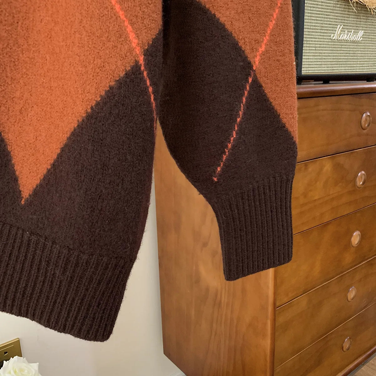 Geometric Pattern Knitted Cardigan Sweater