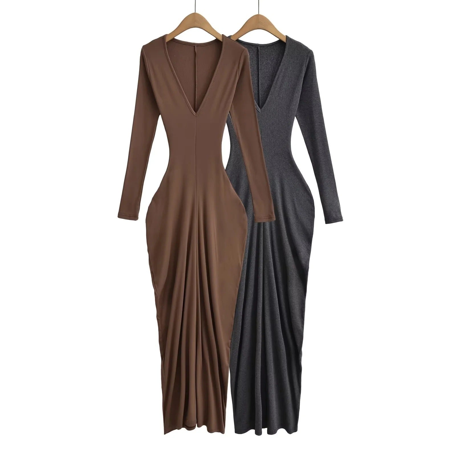 Deep V-Neck Long Sleeve Dress