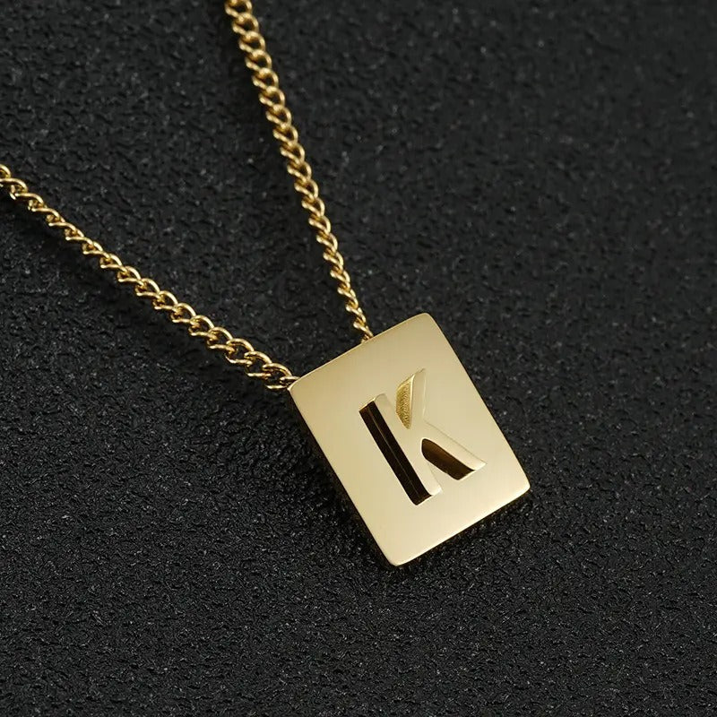 Stainless Steel Square Letter Necklace