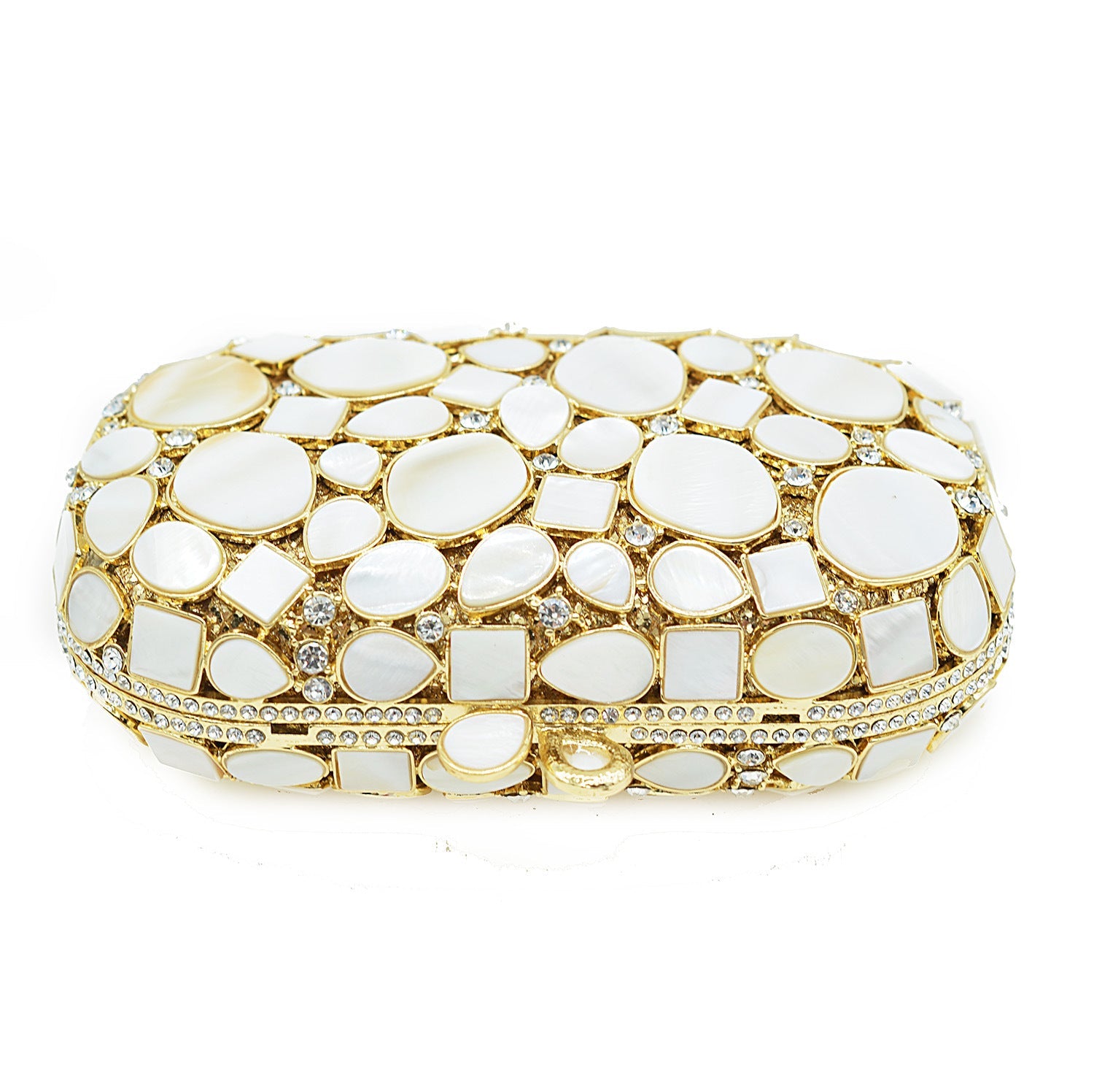 White Shell Crystal Clutch Bag