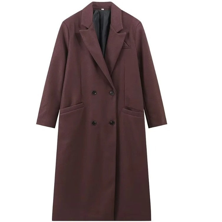 Double Breasted Padded Shoulder Lapel Coat