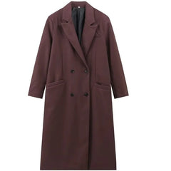 Long Padded Shoulder Lapel Coat