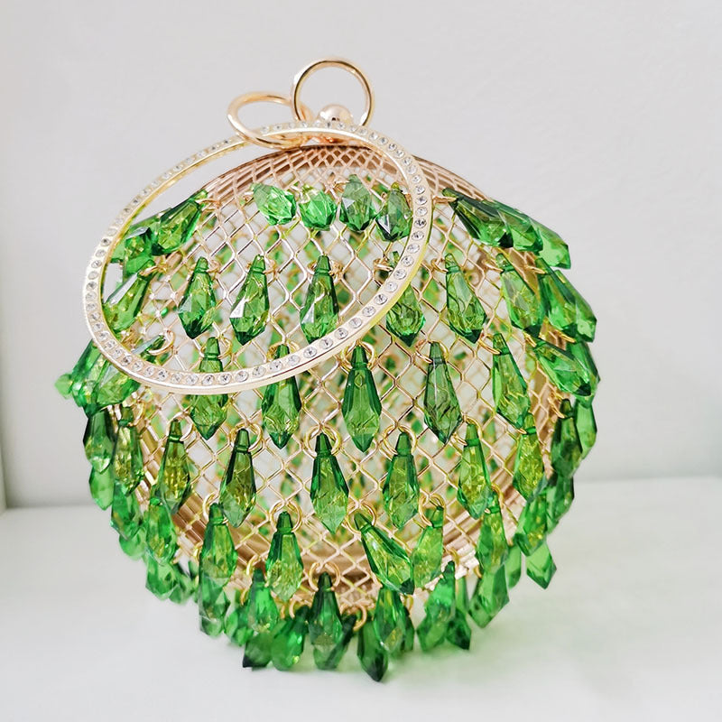 Waterdrop Acrylic Circular Metal Birdcage Hand-Held Bag