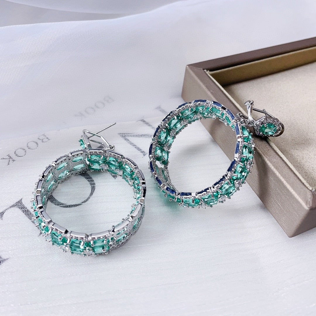 Geometric Colored Zirconium Hoop Earrings