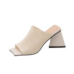 Triangular Heels Knitted Mules