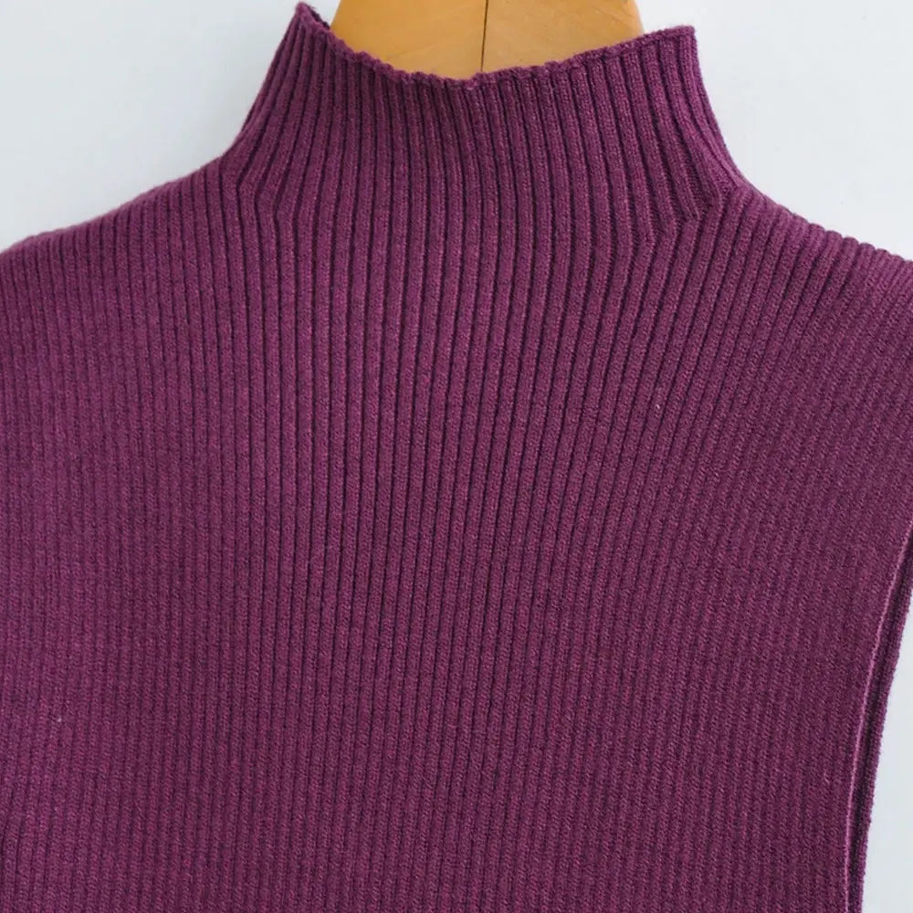 Turtle Neck Sleeveless Ribbed Chic Vest