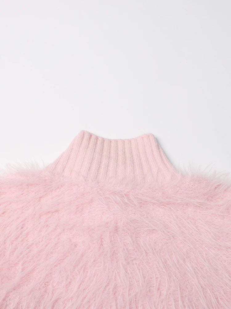 Furry Stand Collar Knit Jacket