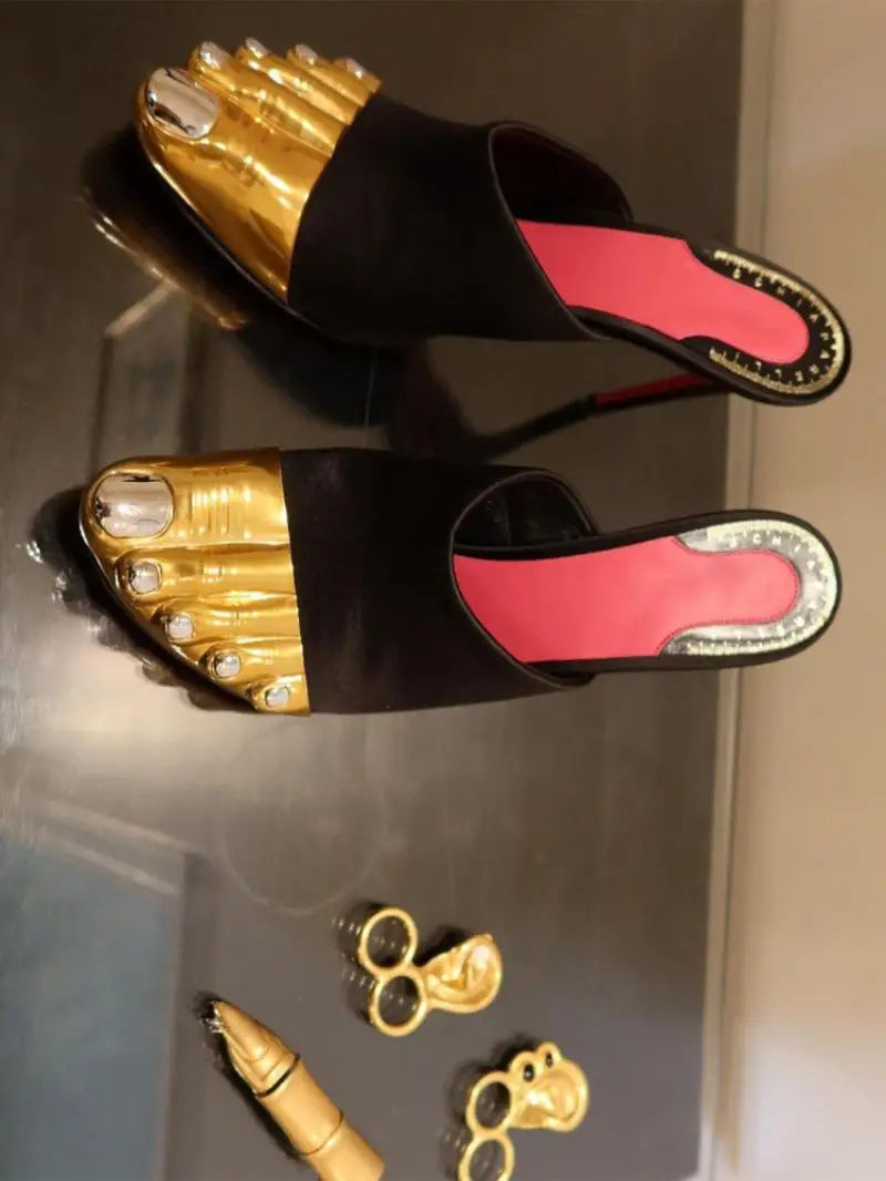 Gold Toes Stiletto Lambskin Mules