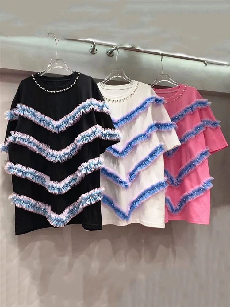 Gradient Mesh Patchwork Round Neck T-Shirt