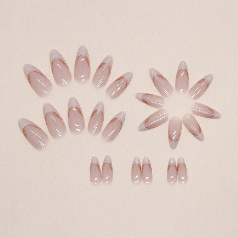 Irregular Pearlescent French Almond Nails