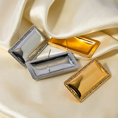 Stainless Steel Inlaid Diamond Rectangular Earrings