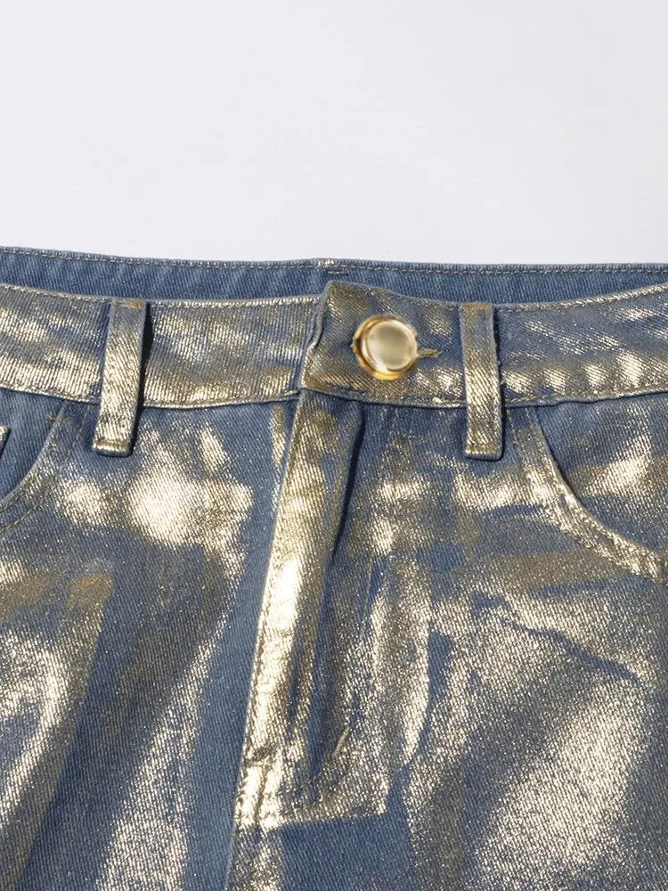 Patchwork Mid Rise A-Line Denim Skirt