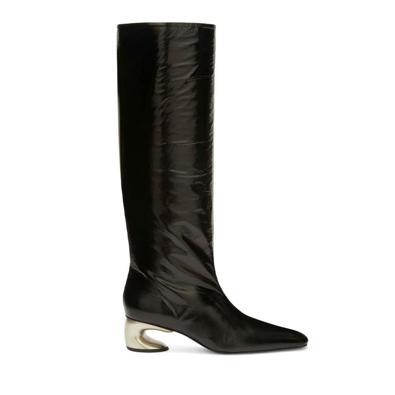 Metal Sculptured Heel Knee High Boots