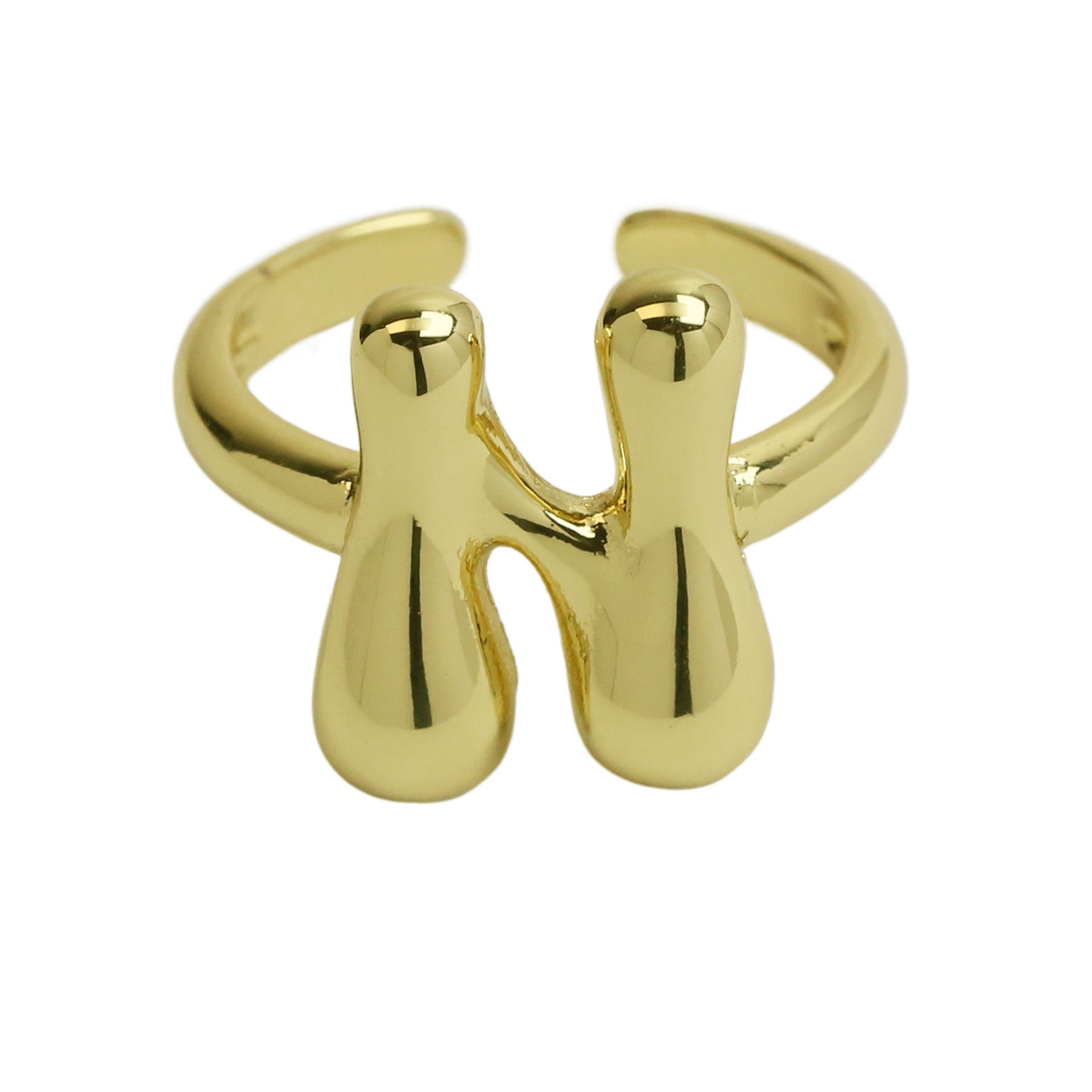 Golden Smooth Bubble Balloon Chubby Alphabet Ring