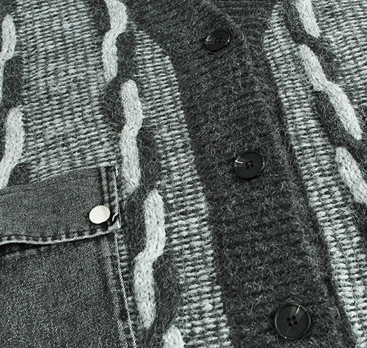 Denim Pocket Knitted Cardigan