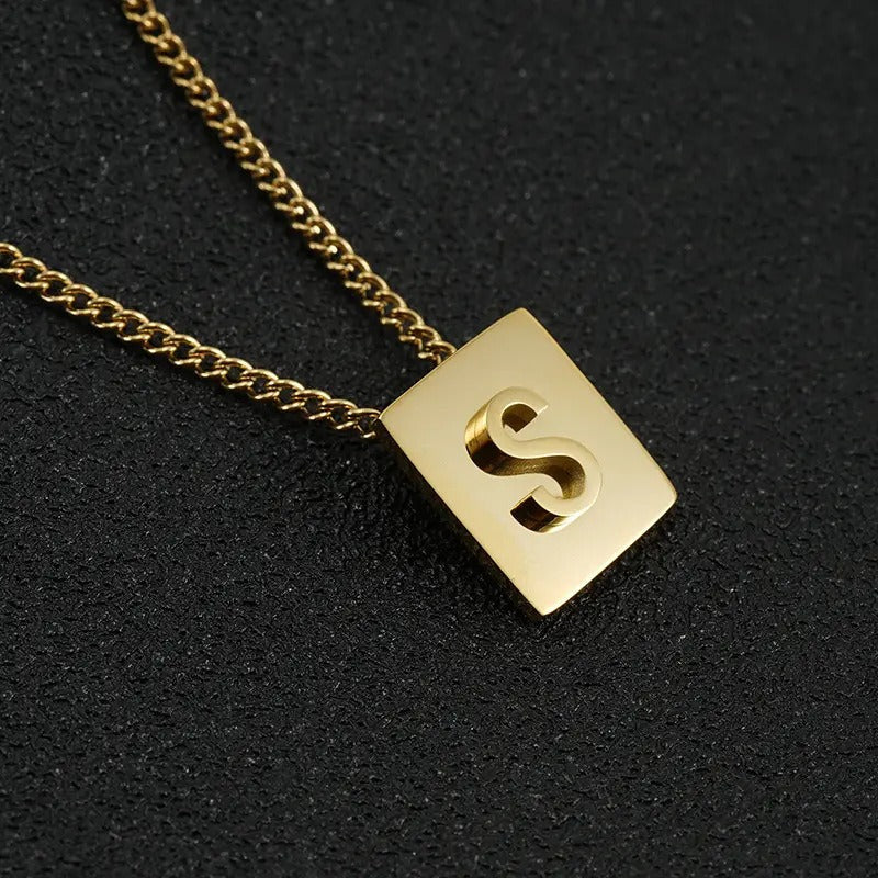 Stainless Steel Square Letter Necklace