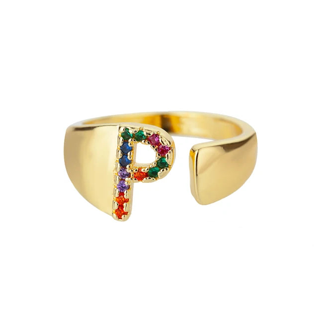 Multicolor Zircon Alphabet Plated Rings