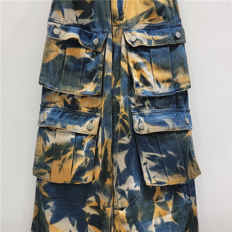 Multi Pocket Camouflage Straight Leg Mop Jeans