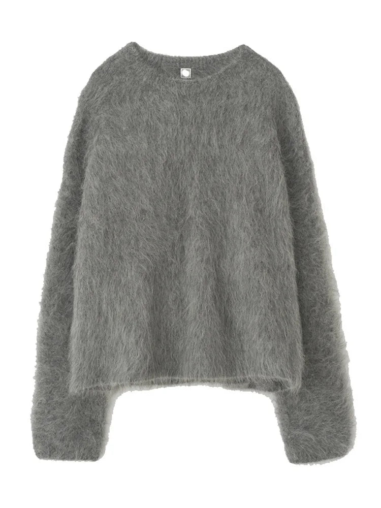 Casual Solid Mohair Knitted Sweater