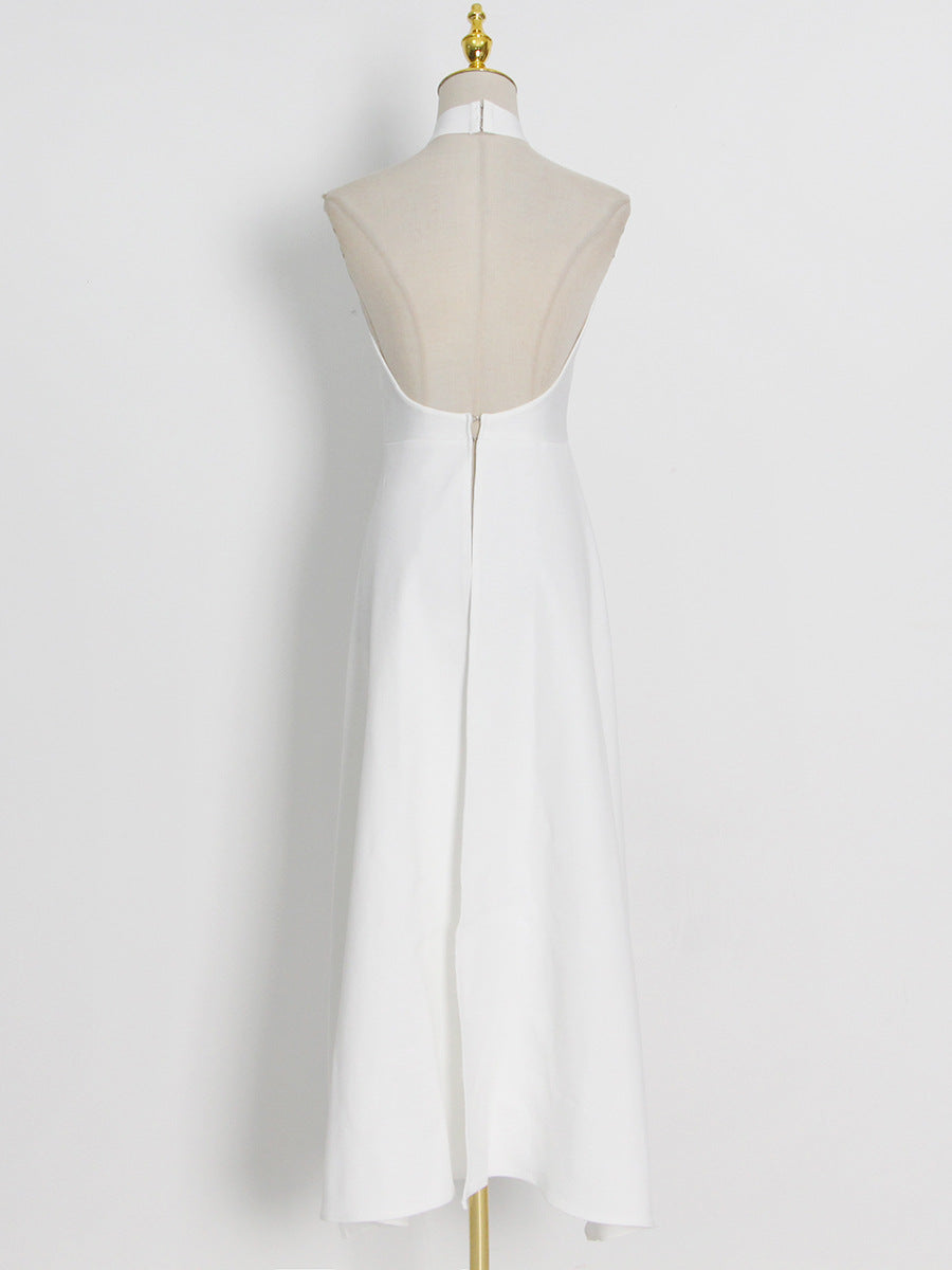 Halter Neck Sleeveless Irregular Top + Pleated Skirt Set