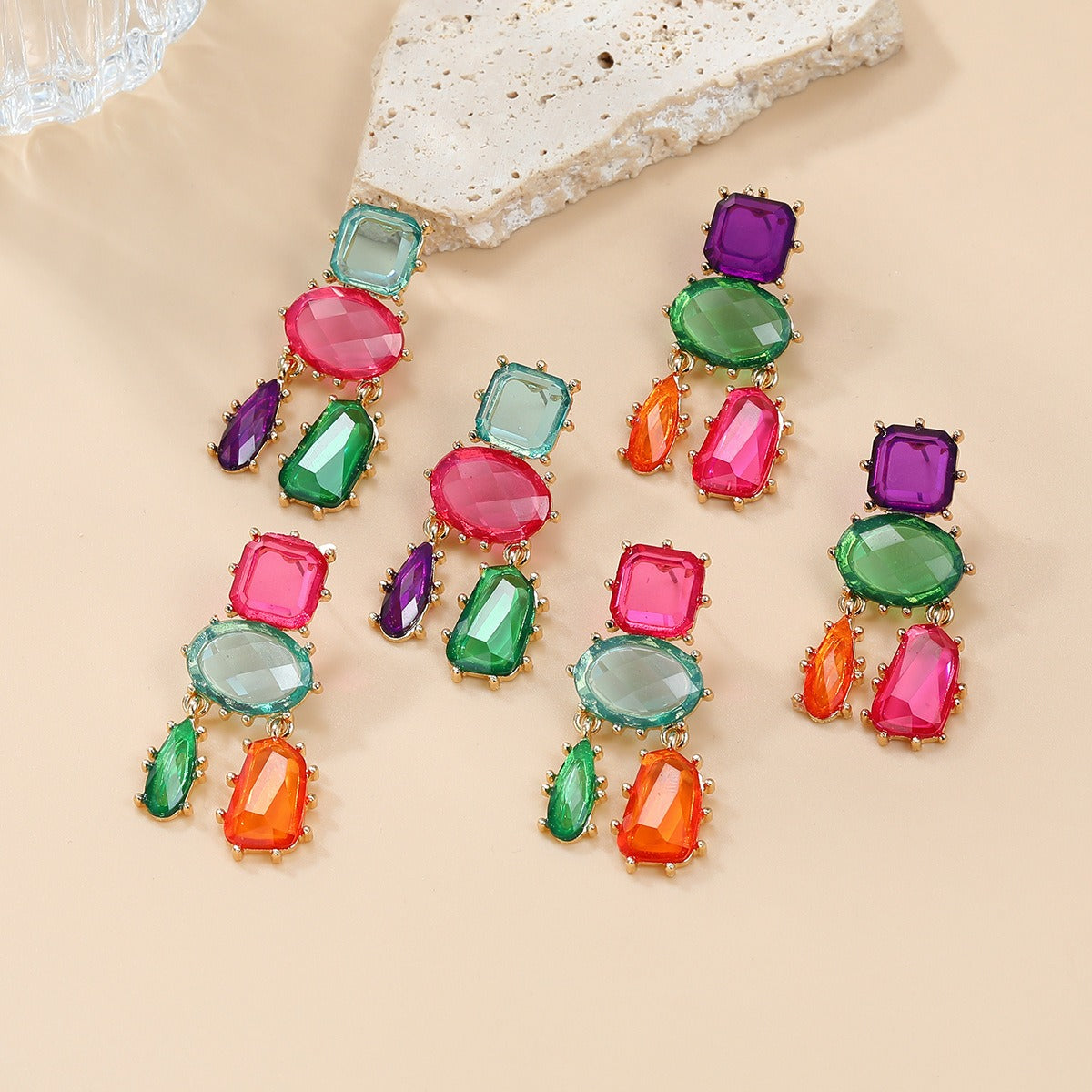 Colorful Exaggerated Multi-Layered Geometric Earrings