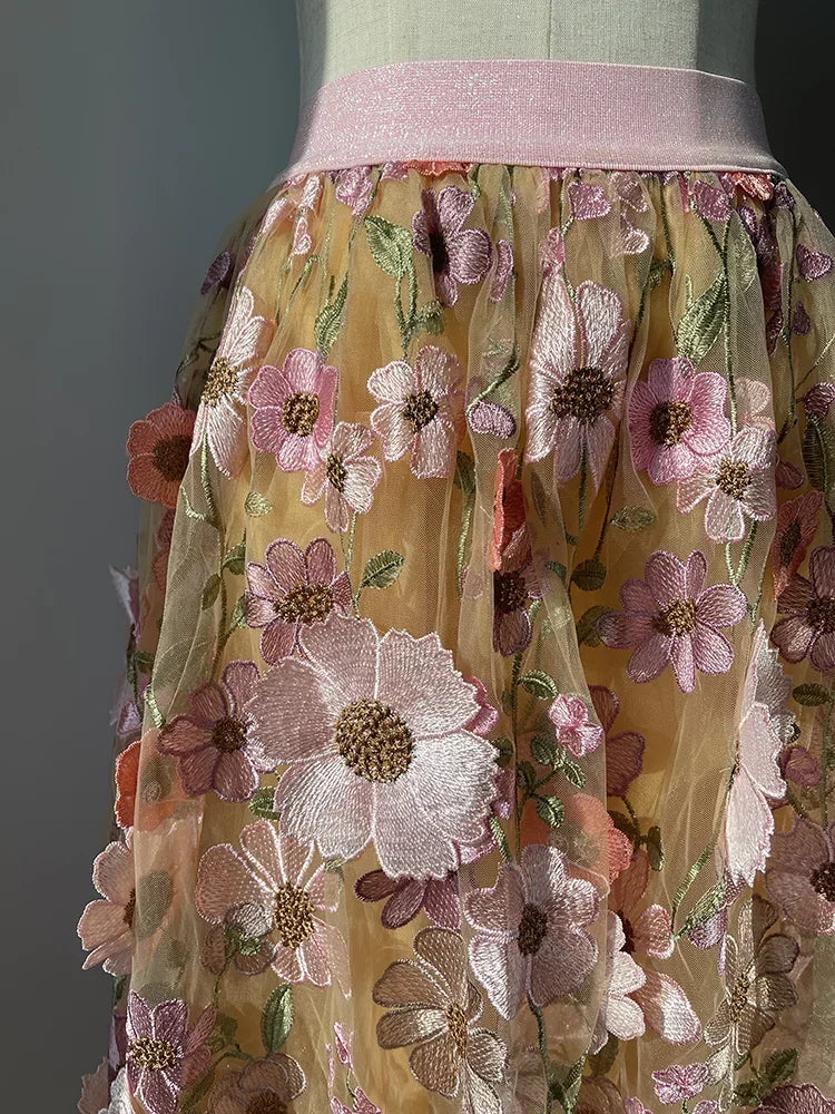 3D Embroidered Flowers Fairy Skirt