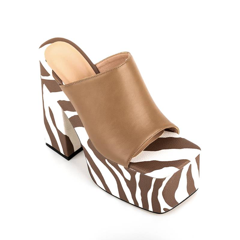 Brown Striped Zebra Open-Toe 16cm Sandals