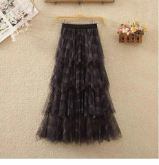Vintage Plaid Long Tulle A-Line Skirt