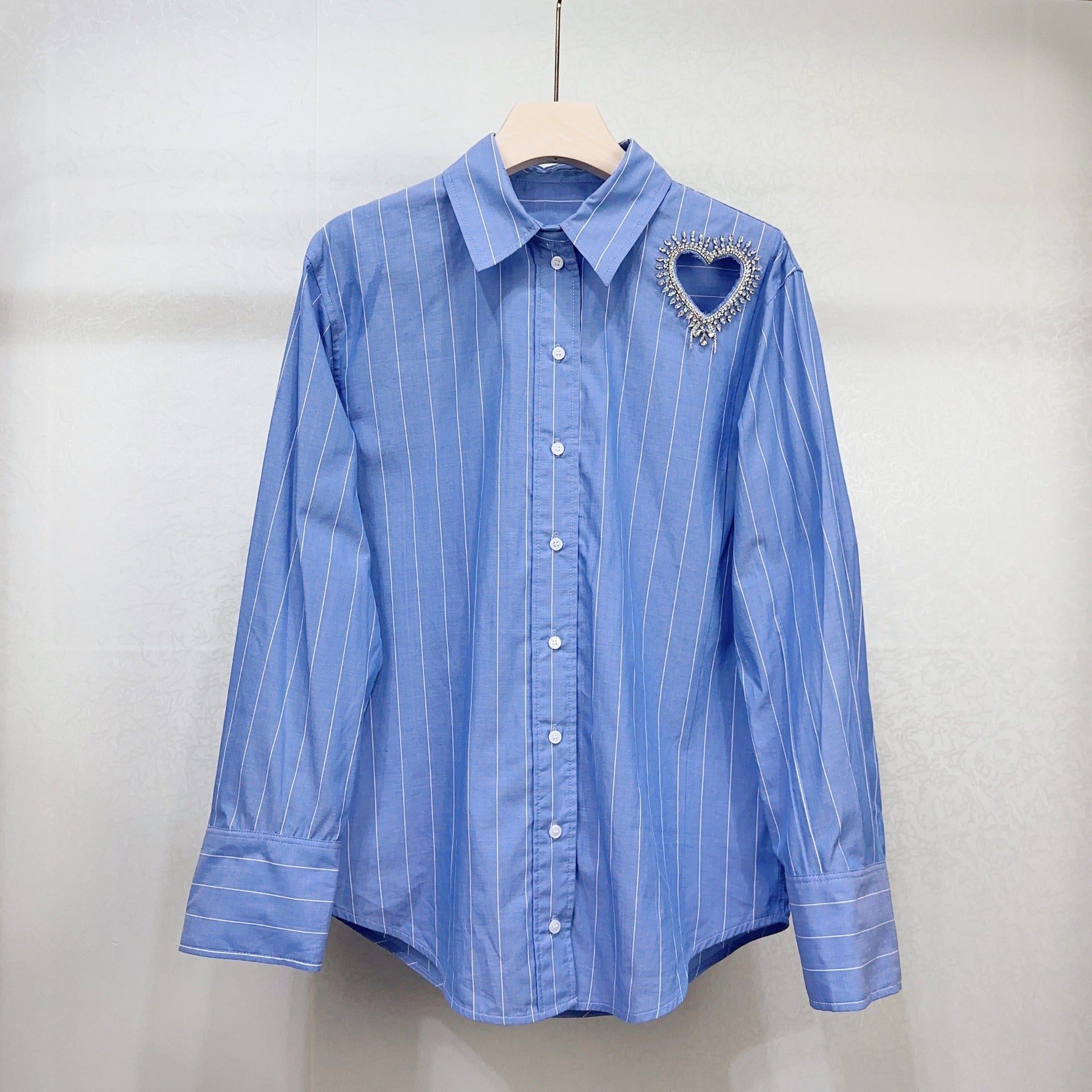 Striped Love Hollow Diamond Long Sleeve Shirt