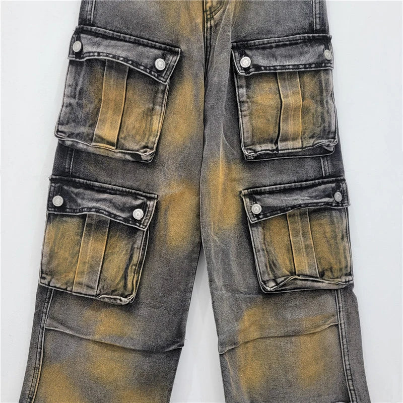 Multi Pocket Distressed Loose Pants