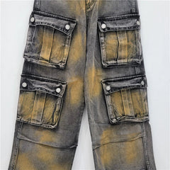 Multi Pocket Rusty Wide Leg Jeans
