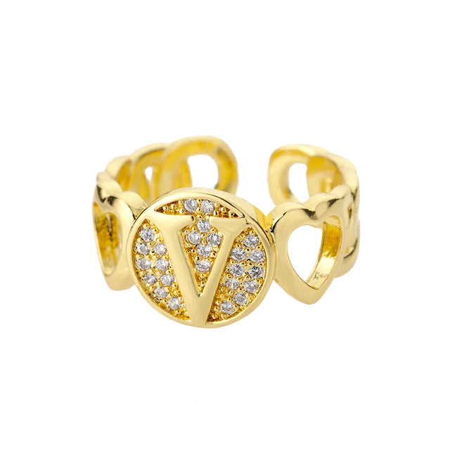 Alphabet Gold Plated Resizable Ring