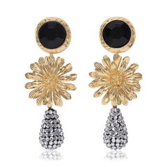 Alloy Flower Water Droplets Diamond Earrings