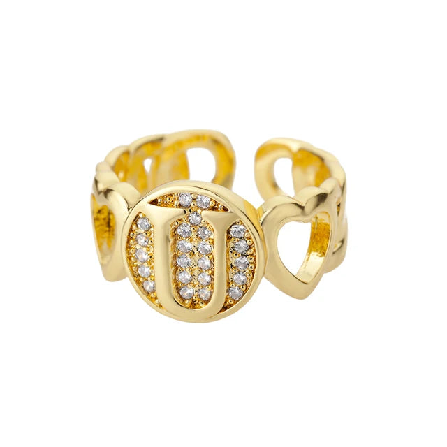 Alphabet Gold Plated Resizable Ring