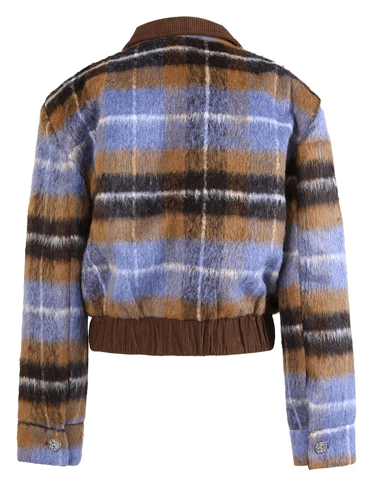 Plaid Zip-Up Short Jacket