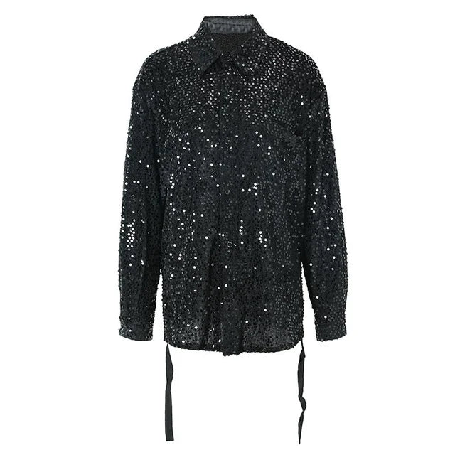 Sequins Lapel Blouse Top