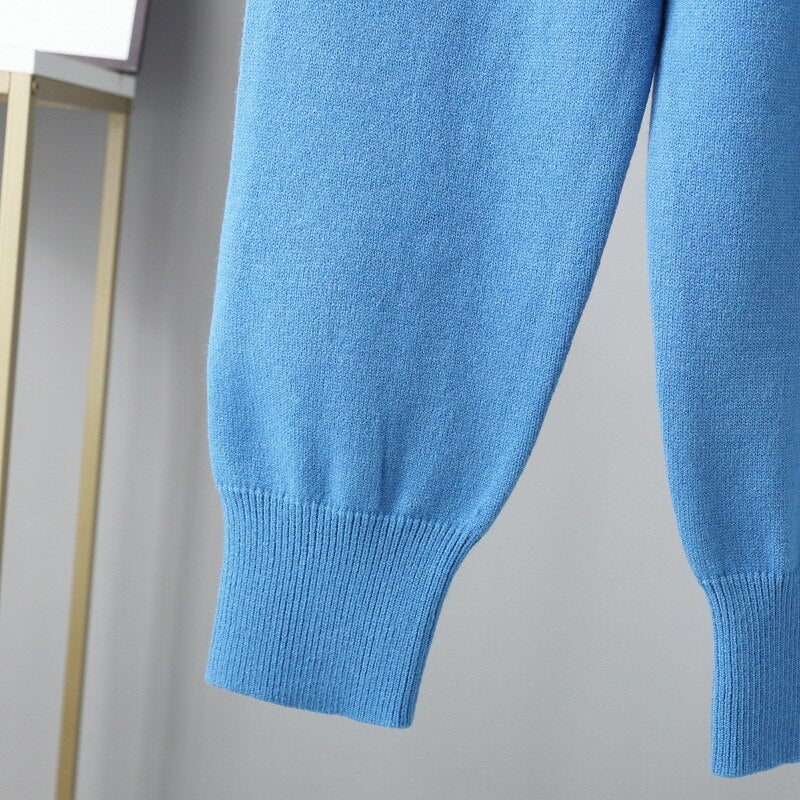 Solid Long Sleeve Knit Sweater + Loose Pants Set