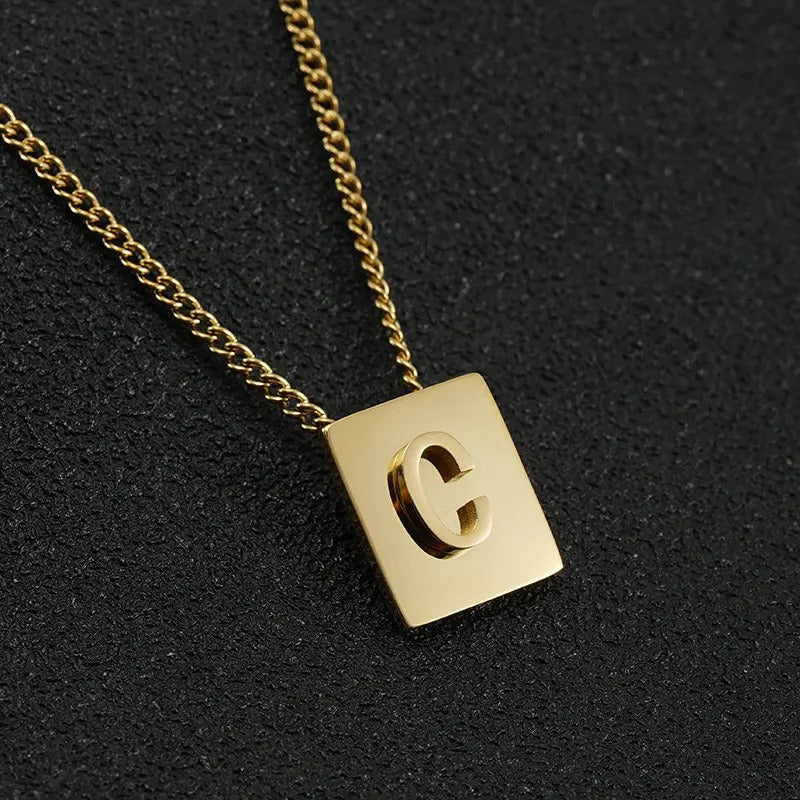 Stainless Steel Square Letter Necklace