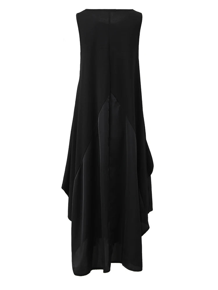 Irregular Black Loose Midi Dress